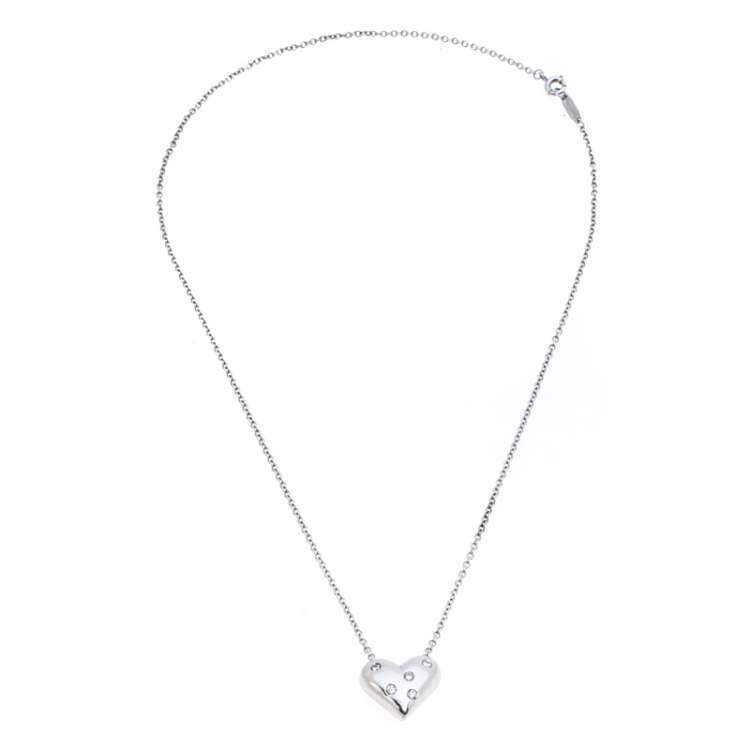 Pre Owned Tiffany & Co. Etoile Heart 5 Diamond Platinum Pendant Necklace