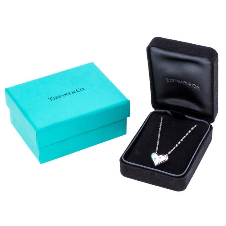 Pre Owned Tiffany & Co. Etoile Heart 5 Diamond Platinum Pendant Necklace