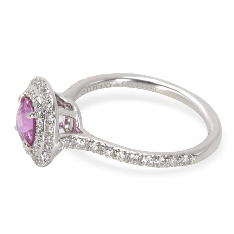 Pre Owned Tiffany & Co. Soleste Pink Sapphire & Diamond Platinum Ring Size 52