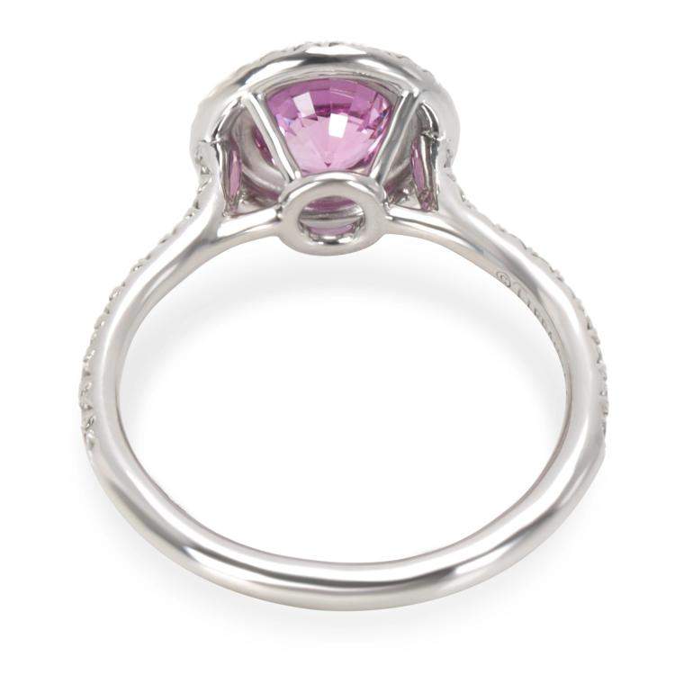 Pre Owned Tiffany & Co. Soleste Pink Sapphire & Diamond Platinum Ring Size 52