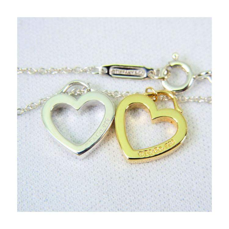 Pre Owned Tiffany & Co. Twin Heart 18K Yellow Gold Silver Pendant Necklace