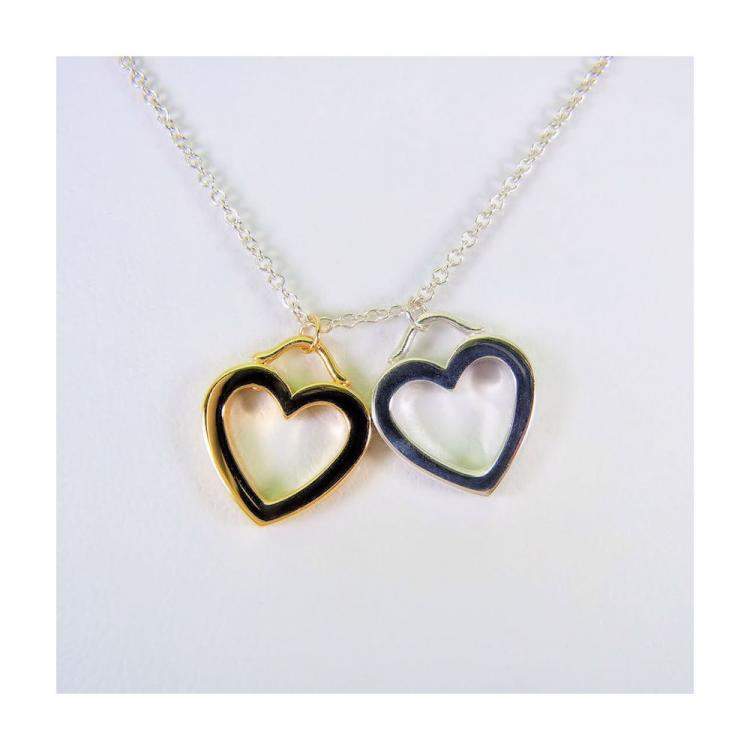 Pre Owned Tiffany & Co. Twin Heart 18K Yellow Gold Silver Pendant Necklace