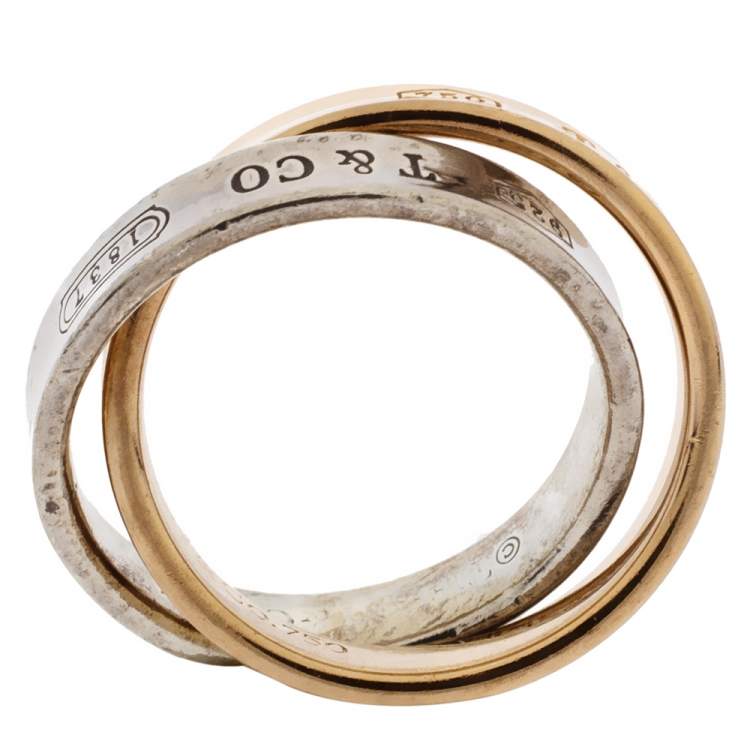 Pre Owned Tiffany & Co. Tiffany 1837 Interlocking Circles 18K Rose Gold & Silver Ring Size 47