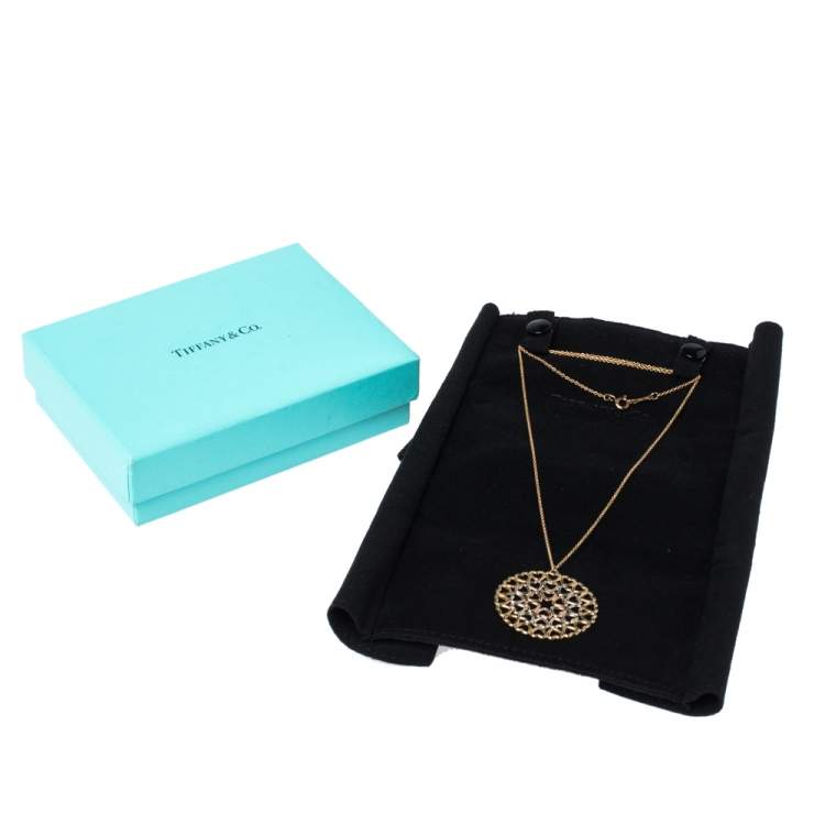 Pre Owned Tiffany & Co. Paloma Picasso Crown of Hearts 18K Three Tone Gold Medallion Pendant Necklace