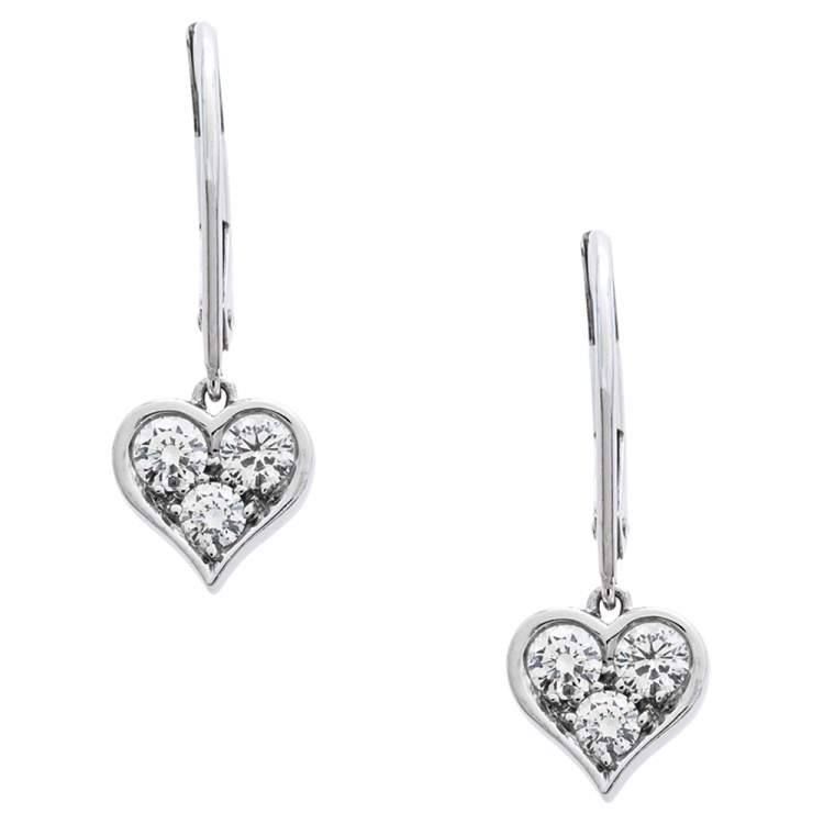Pre Owned Tiffany & Co.Heart Diamond Platinum Drop Earrings