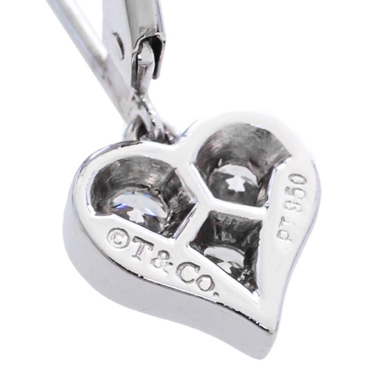 Pre Owned Tiffany & Co.Heart Diamond Platinum Drop Earrings