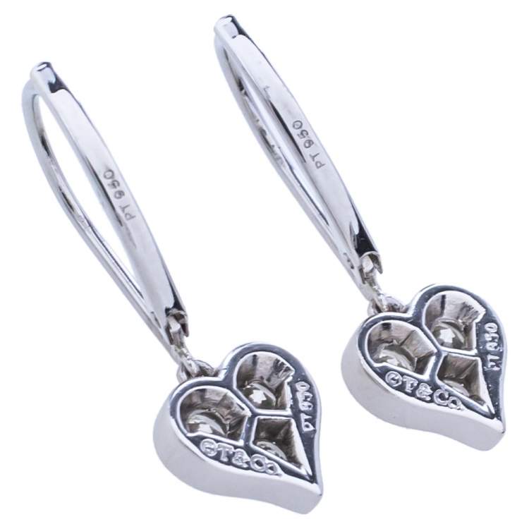 Pre Owned Tiffany & Co.Heart Diamond Platinum Drop Earrings