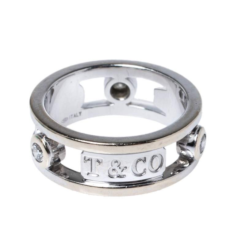 Pre Owned Tiffany & Co.Tiffany 1837 Diamond 18K White Gold Ring Size 48