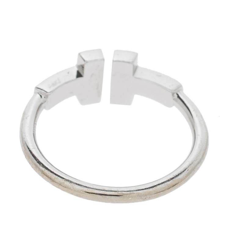 Pre Owned Tiffany & Co. Tiffany T Diamond Wire 18K White Gold Ring Size 48