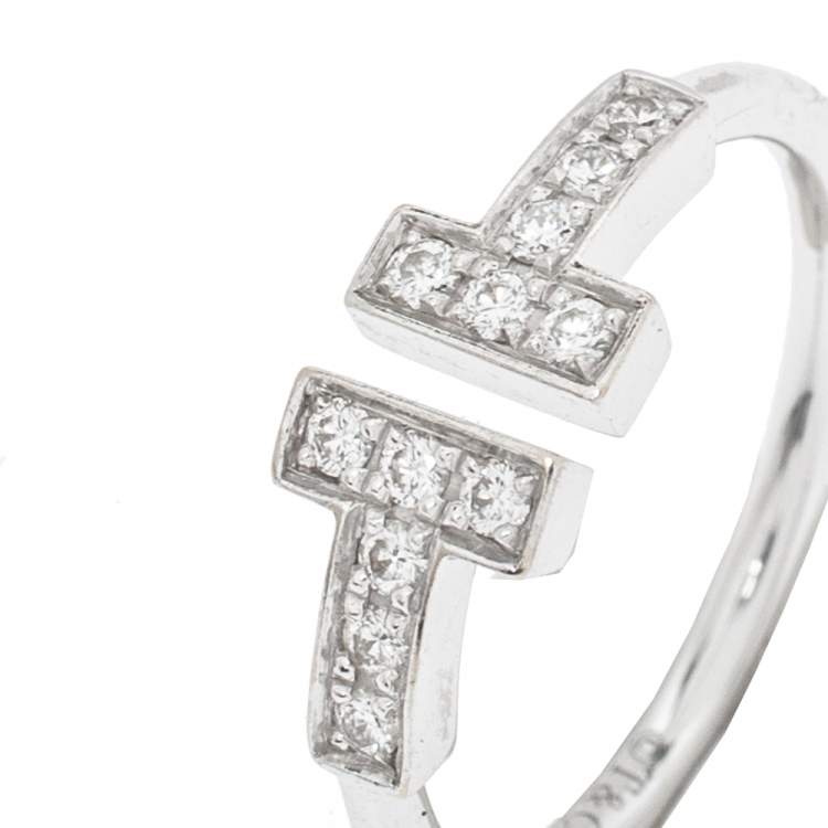 Pre Owned Tiffany & Co. Tiffany T Diamond Wire 18K White Gold Ring Size 48