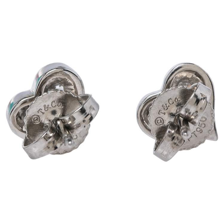 Pre Owned Tiffany & Co. Diamond Heart Platinum Stud Earrings