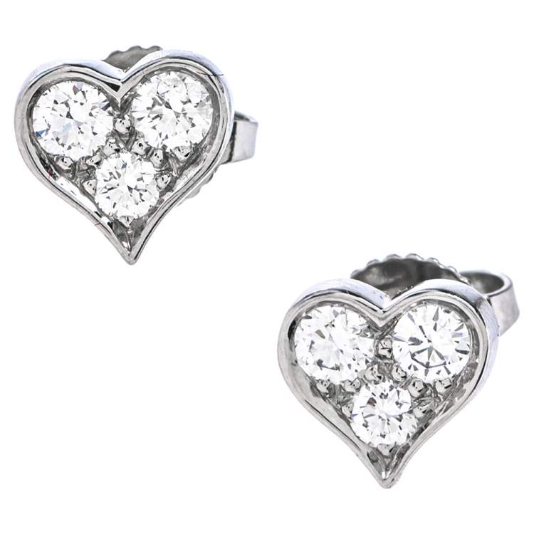 Pre Owned Tiffany & Co. Diamond Heart Platinum Stud Earrings