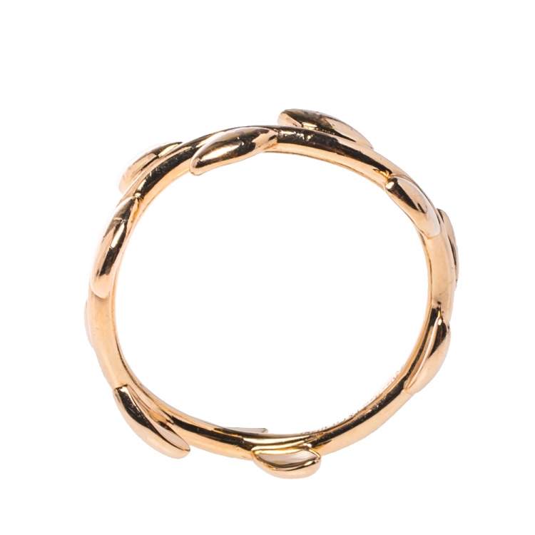 Pre Owned Tiffany & Co. Paloma Picasso Olive Leaf 18K Rose Gold Band Ring Size 49