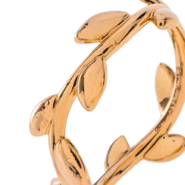 Pre Owned Tiffany & Co. Paloma Picasso Olive Leaf 18K Rose Gold Band Ring Size 49