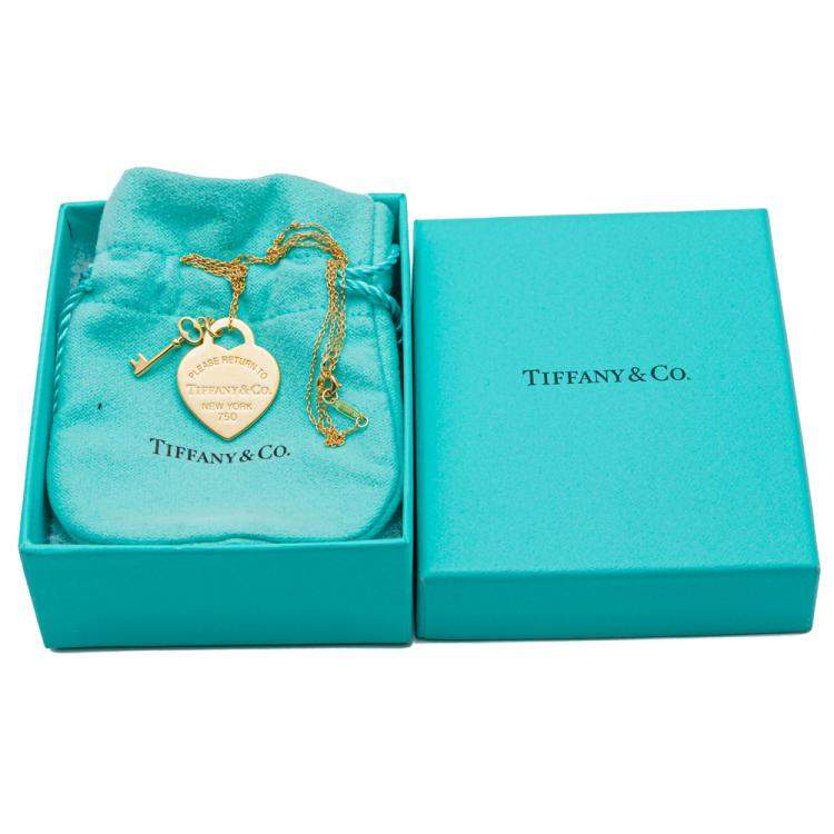 Pre Owned Tiffany & Co. Please Return 18k Yellow Gold Heart Key Necklace