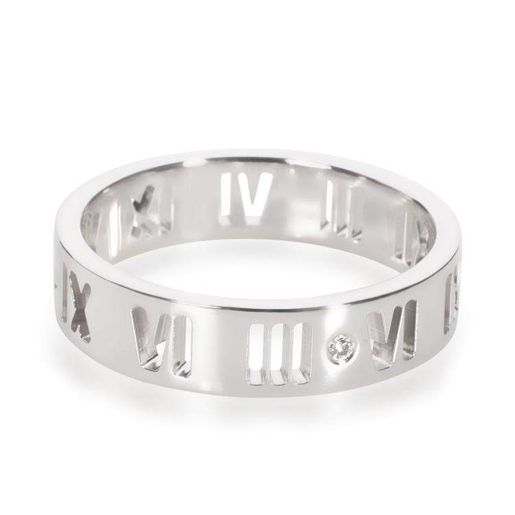 Pre Owned Tiffany & Co. Pierced Diamond Atlas 18K White Gold Ring Size EU 55