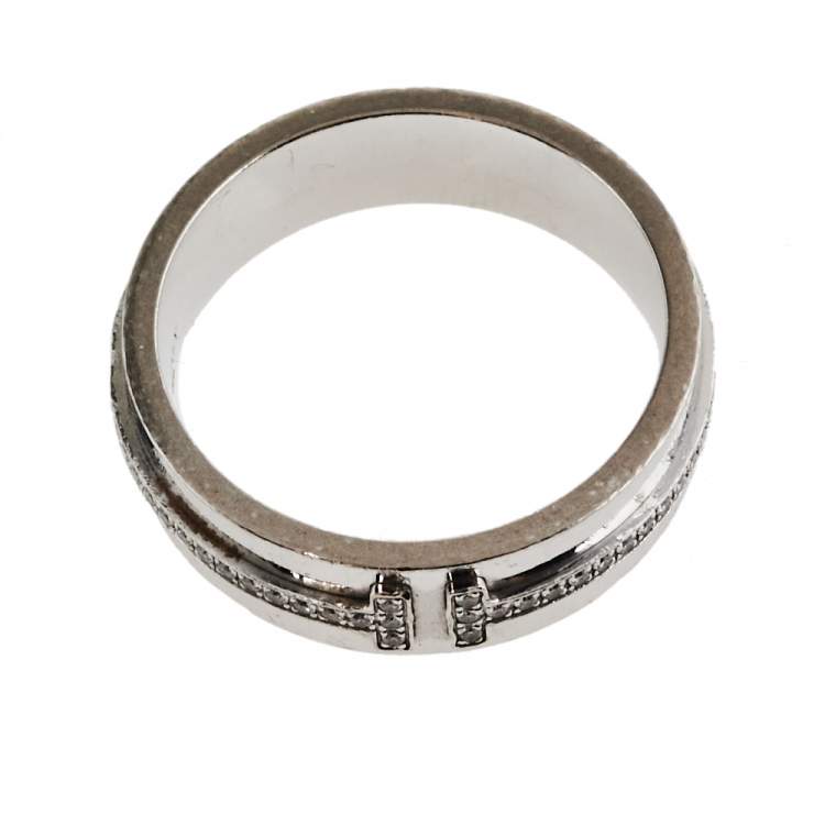 Pre Owned Tiffany & Co. Tiffany T Diamond 18K White Gold Wide Ring Size 53