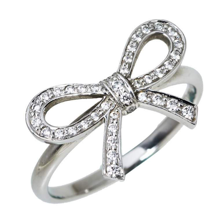 Pre Owned Tiffany & Co. Tiffany Bow Diamond Platinum Ring Size 53