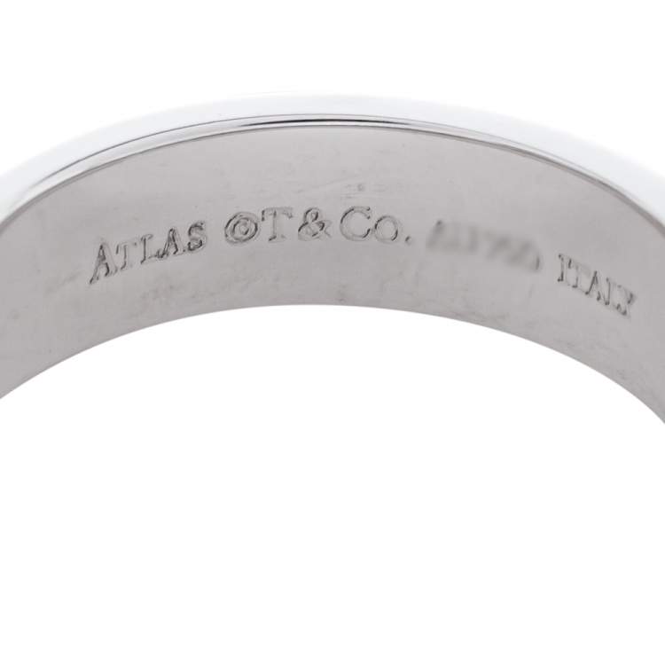 Pre Owned Tiffany & Co. Atlas Diamond 18K White Gold Ring Size 54