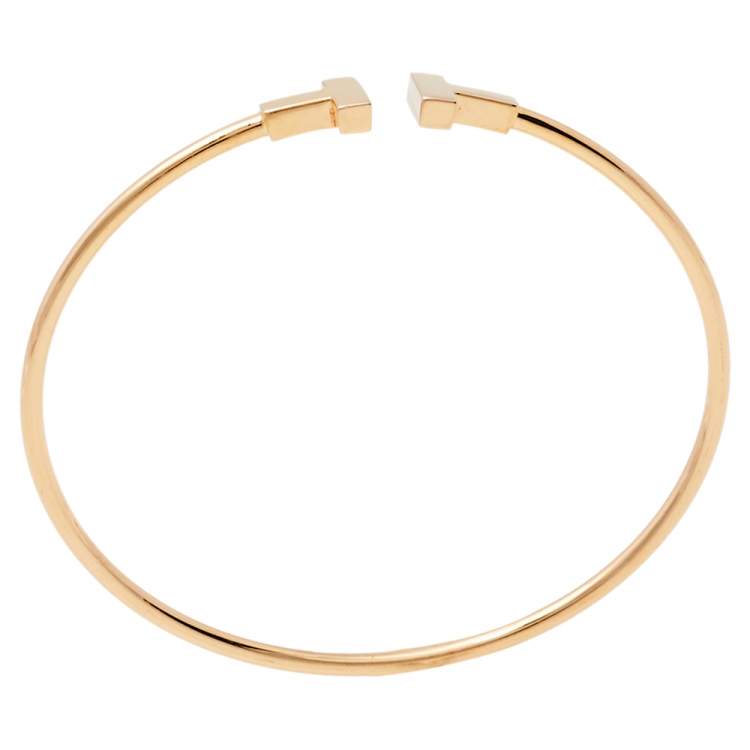 Pre Owned Tiffany & Co. T Wire 18K Rose Gold Narrow Bracelet