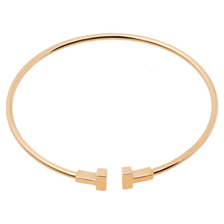 Pre Owned Tiffany & Co. T Wire 18K Rose Gold Narrow Bracelet
