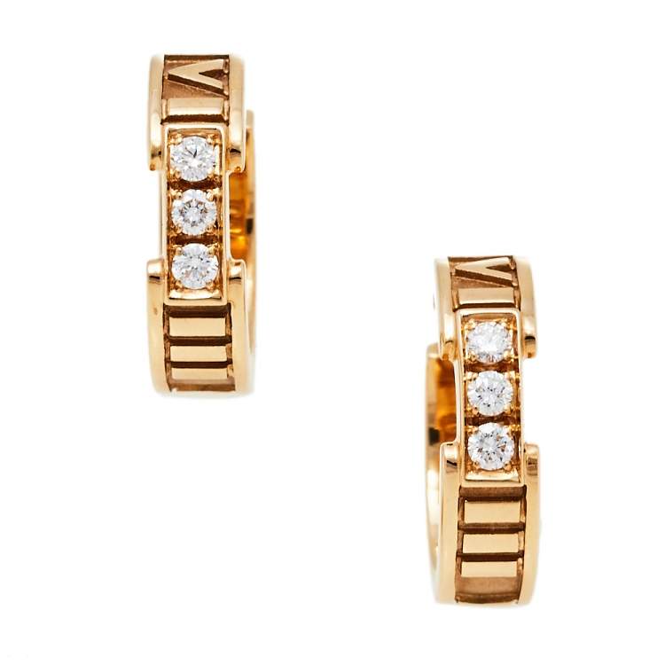 Pre Owned Tiffany & Co. Atlas Diamond 18K Rose Gold Hoop Earrings