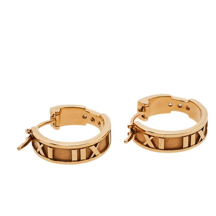 Pre Owned Tiffany & Co. Atlas Diamond 18K Rose Gold Hoop Earrings