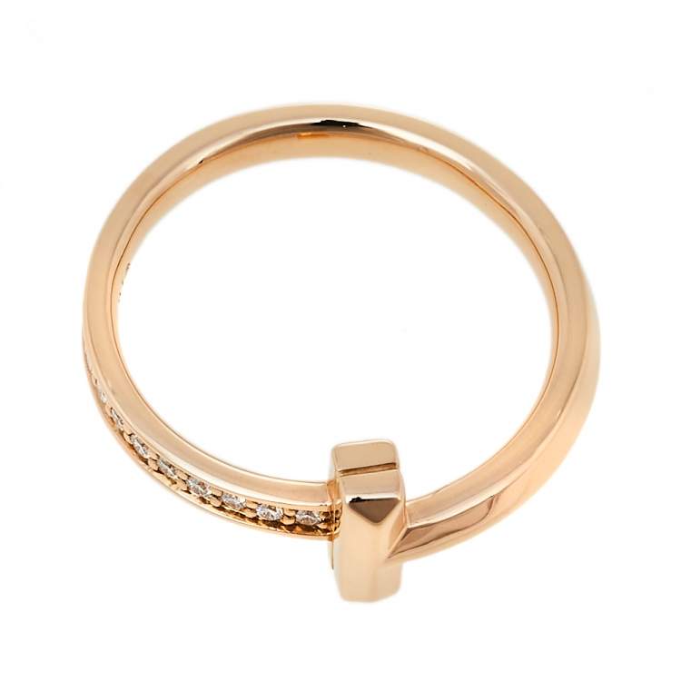 Pre Owned Tiffany & Co. Tiffany T T1 Diamond 18K Rose Gold Ring Size 55