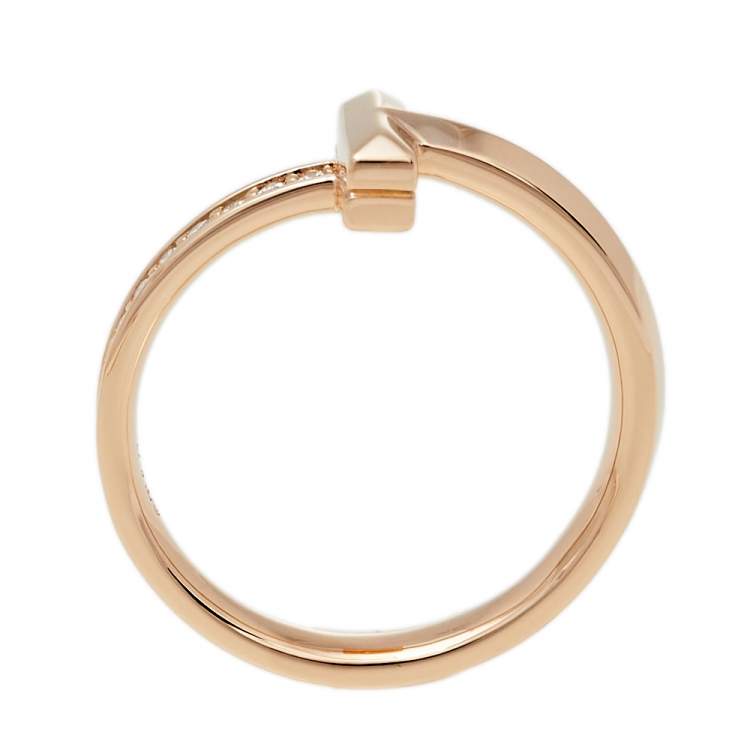 Pre Owned Tiffany & Co. Tiffany T T1 Diamond 18K Rose Gold Ring Size 55