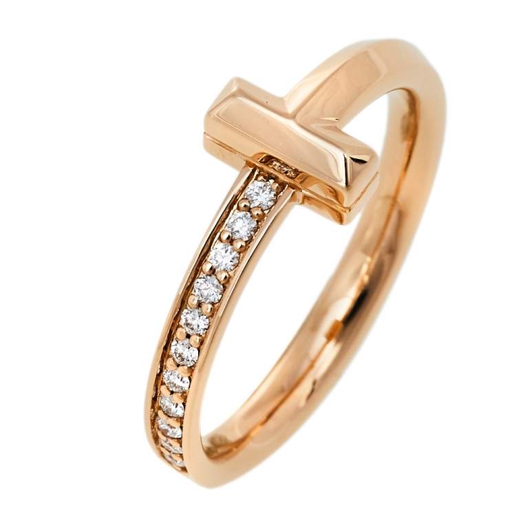 Pre Owned Tiffany & Co. Tiffany T T1 Diamond 18K Rose Gold Ring Size 55