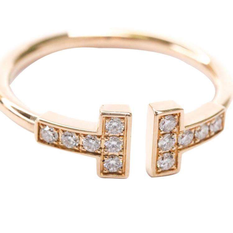 Pre Owned Tiffany & Co. Diamond 18K Pink Gold T Wire Band Ring Size 50.5