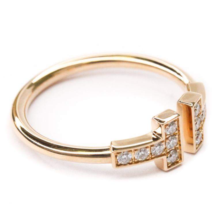 Pre Owned Tiffany & Co. Diamond 18K Pink Gold T Wire Band Ring Size 50.5