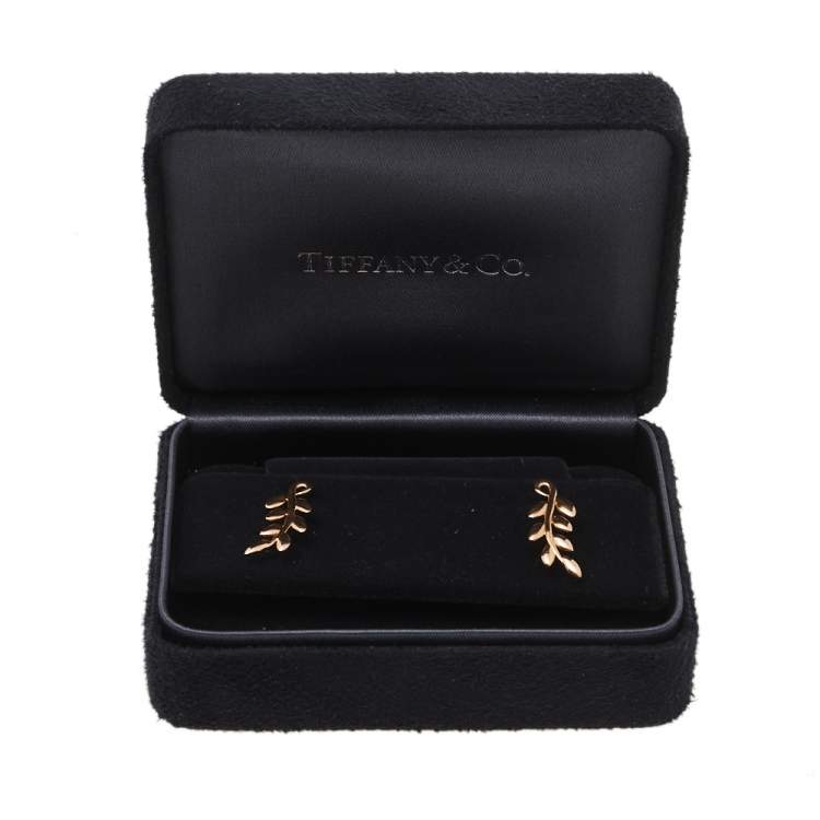 Pre Owned Tiffany & Co. Paloma Picasso Olive Leaf Climber 18k Rose Gold Stud Earrings