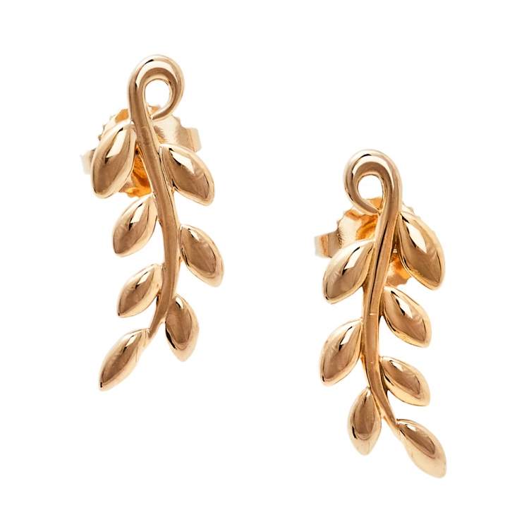 Pre Owned Tiffany & Co. Paloma Picasso Olive Leaf Climber 18k Rose Gold Stud Earrings