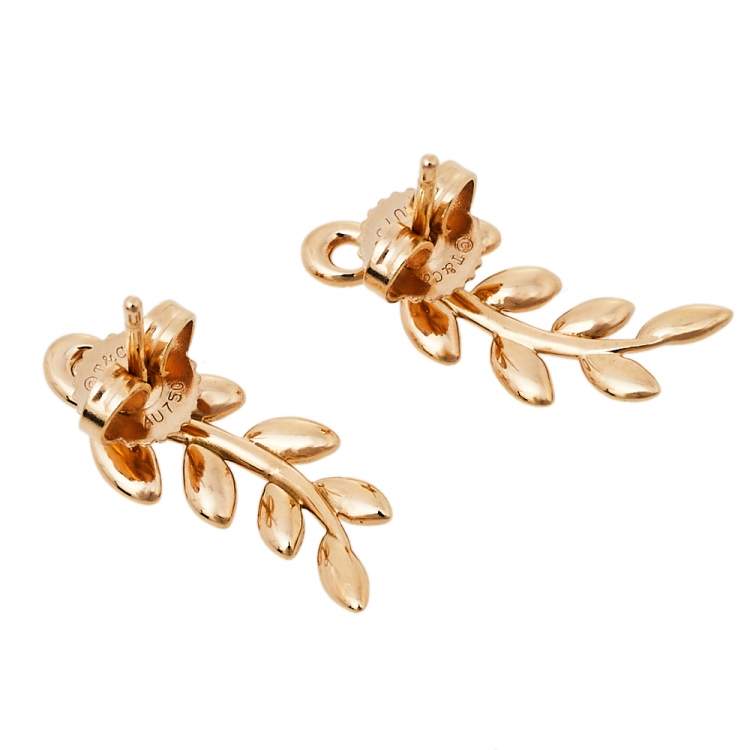 Pre Owned Tiffany & Co. Paloma Picasso Olive Leaf Climber 18k Rose Gold Stud Earrings