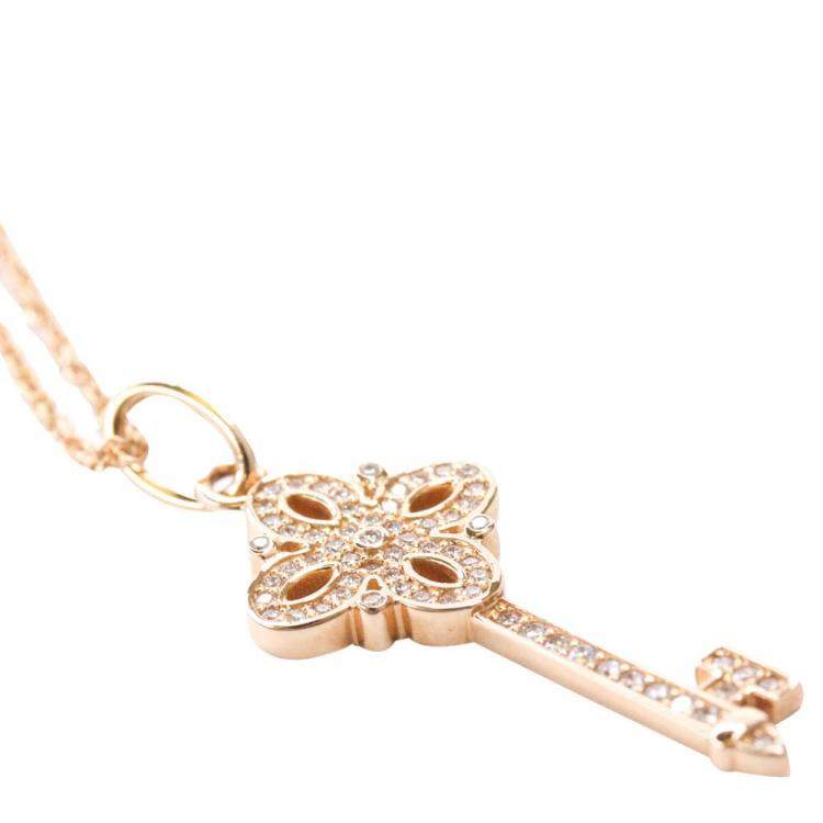 Pre Owned Tiffany & Co. 18K Rose Gold Diamond Victoria Key Pendant Necklace