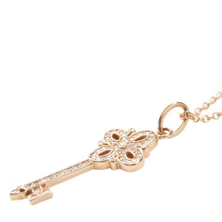 Pre Owned Tiffany & Co. 18K Rose Gold Diamond Victoria Key Pendant Necklace