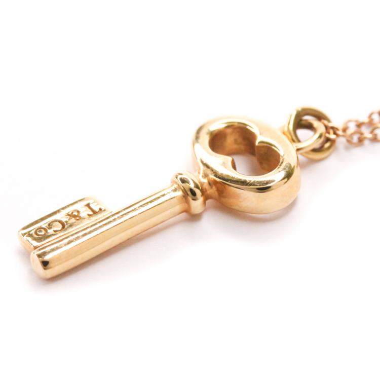 Pre Owned Tiffany & Co. Vintage Oval Key 18K Rose Gold Necklace 