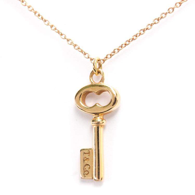 Pre Owned Tiffany & Co. Vintage Oval Key 18K Rose Gold Necklace 