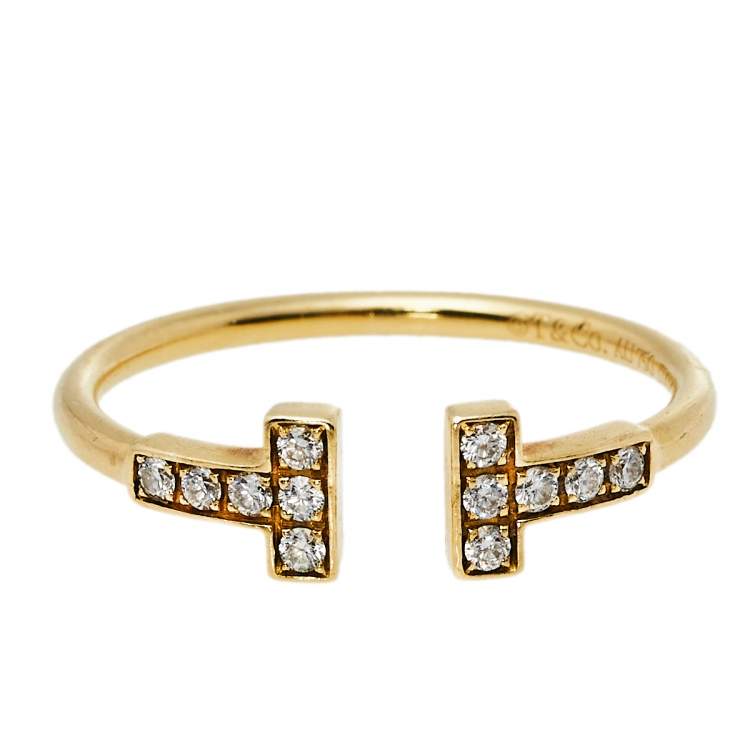 Pre Owned Tiffany & Co. Tiffany T Diamond Wire 18K Yellow Gold Ring Size 56