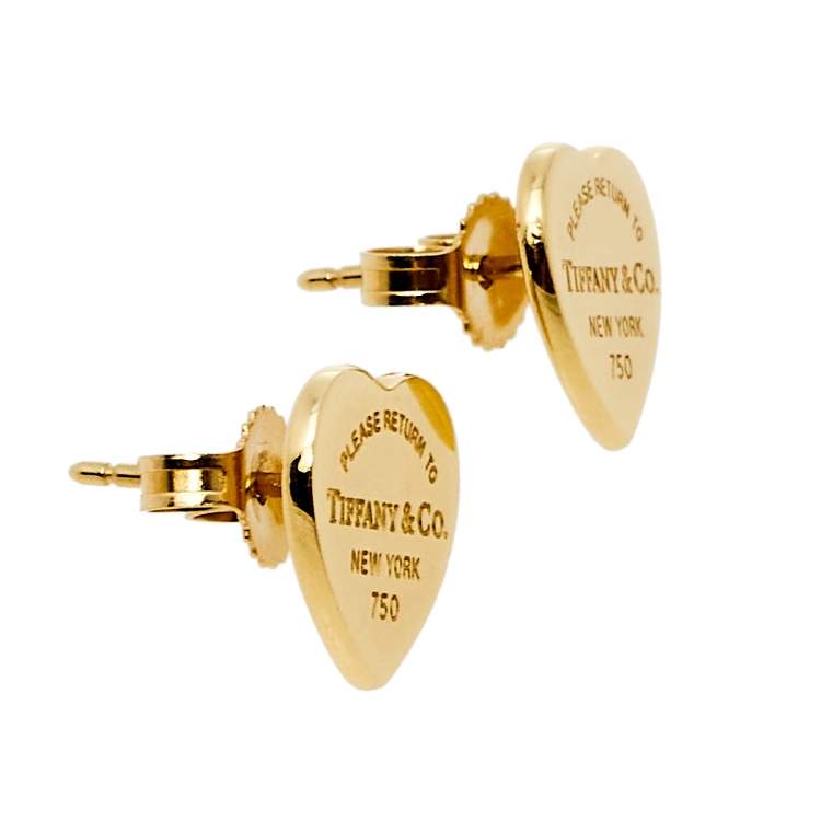 Pre Owned Tiffany & Co. Return to Tiffany®  18K Yellow Gold Gold Heart Tag Mini Stud Earrings 