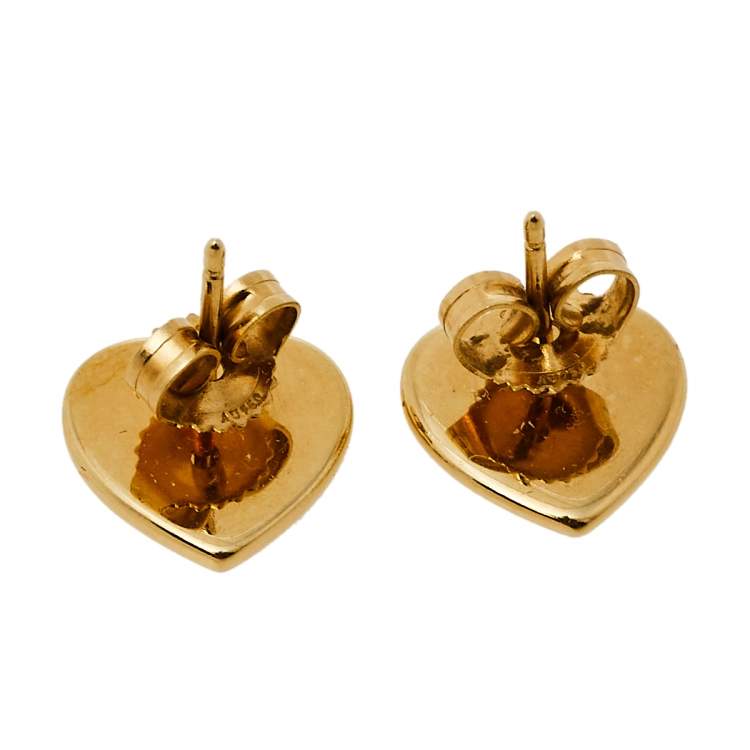 Pre Owned Tiffany & Co. Return to Tiffany®  18K Yellow Gold Gold Heart Tag Mini Stud Earrings 