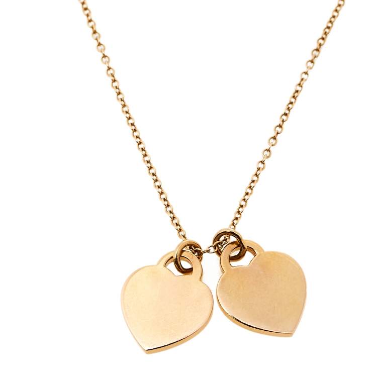 Pre Owned Tiffany & Co. Return To Tiffany Diamond 18K Rose Gold Mini Double Heart Tag Pendant Necklace