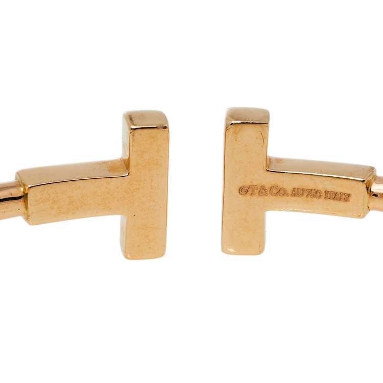 Pre Owned Tiffany & Co. Tiffany T Wire Diamond 18K Rose Gold Narrow Open Cuff Bracelet