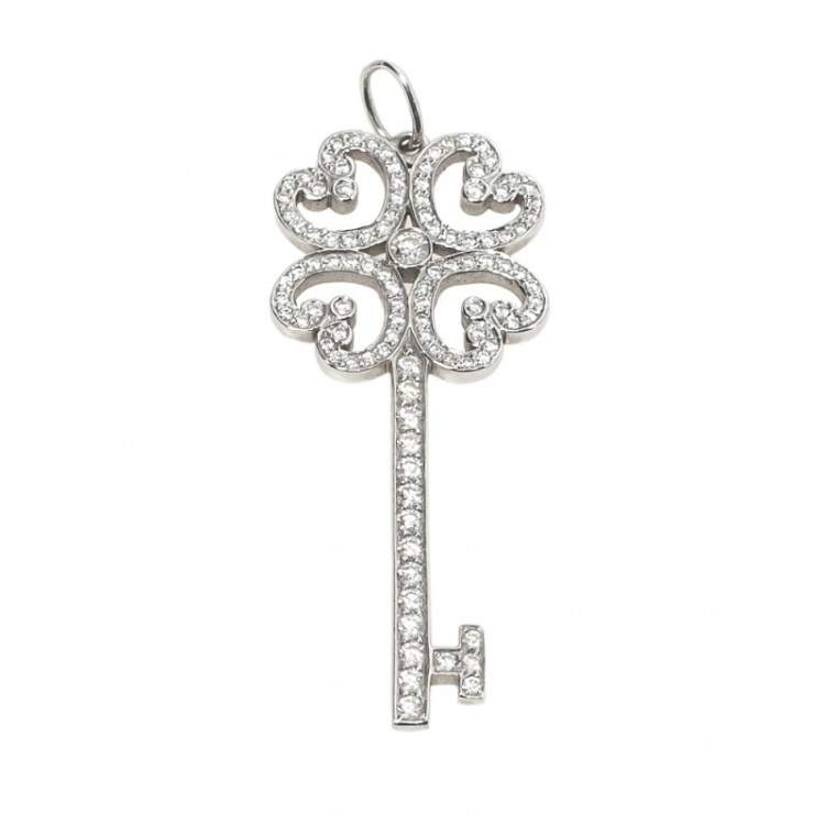 Pre Owned Tiffany & Co. Quatra Heart Key Diamond Platinum Pendant