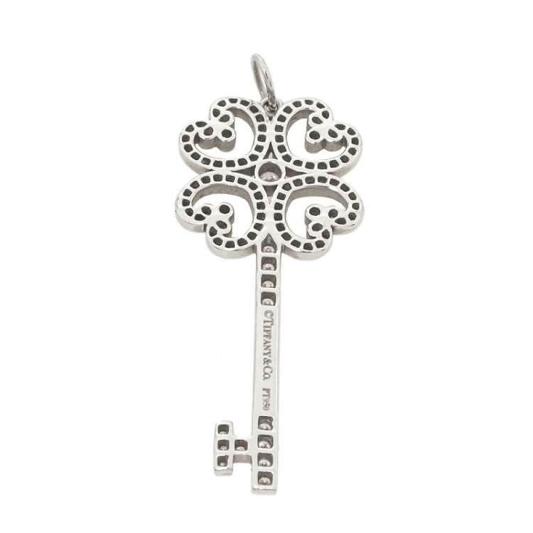 Pre Owned Tiffany & Co. Quatra Heart Key Diamond Platinum Pendant