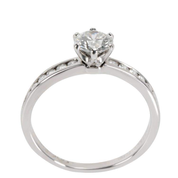 Pre Owned Tiffany & Co. Channel Diamond Engagement Platinum Ring Size EU 54.5