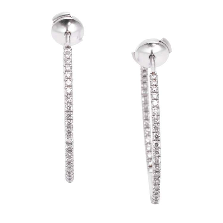 Pre Owned Tiffany & Co. Tiffany Metro Diamond 18K White Gold Hoop Earrings