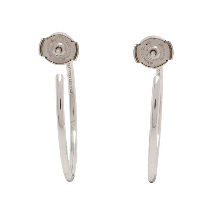 Pre Owned Tiffany & Co. Tiffany Metro Diamond 18K White Gold Hoop Earrings