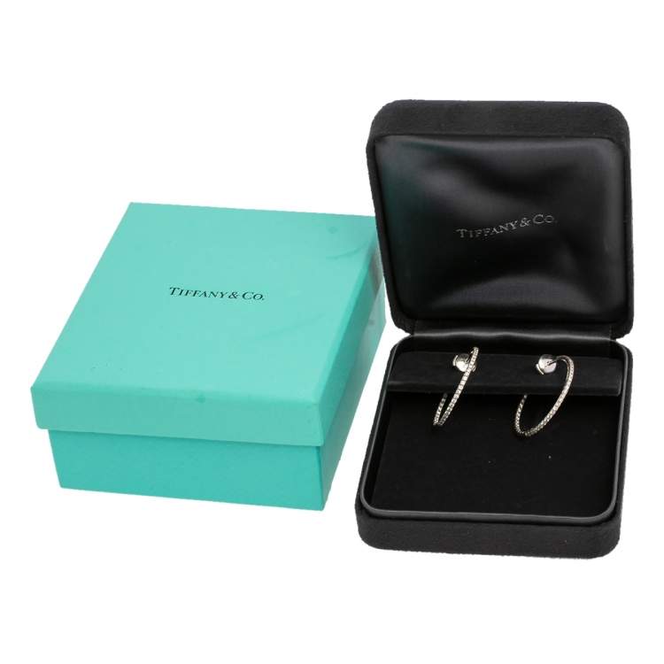 Pre Owned Tiffany & Co. Tiffany Metro Diamond 18K White Gold Hoop Earrings